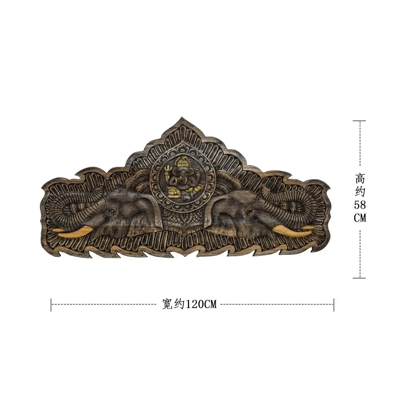 Thai wood carving wall Thai living room porch background wall decoration pendant South East Asia style teak carved board