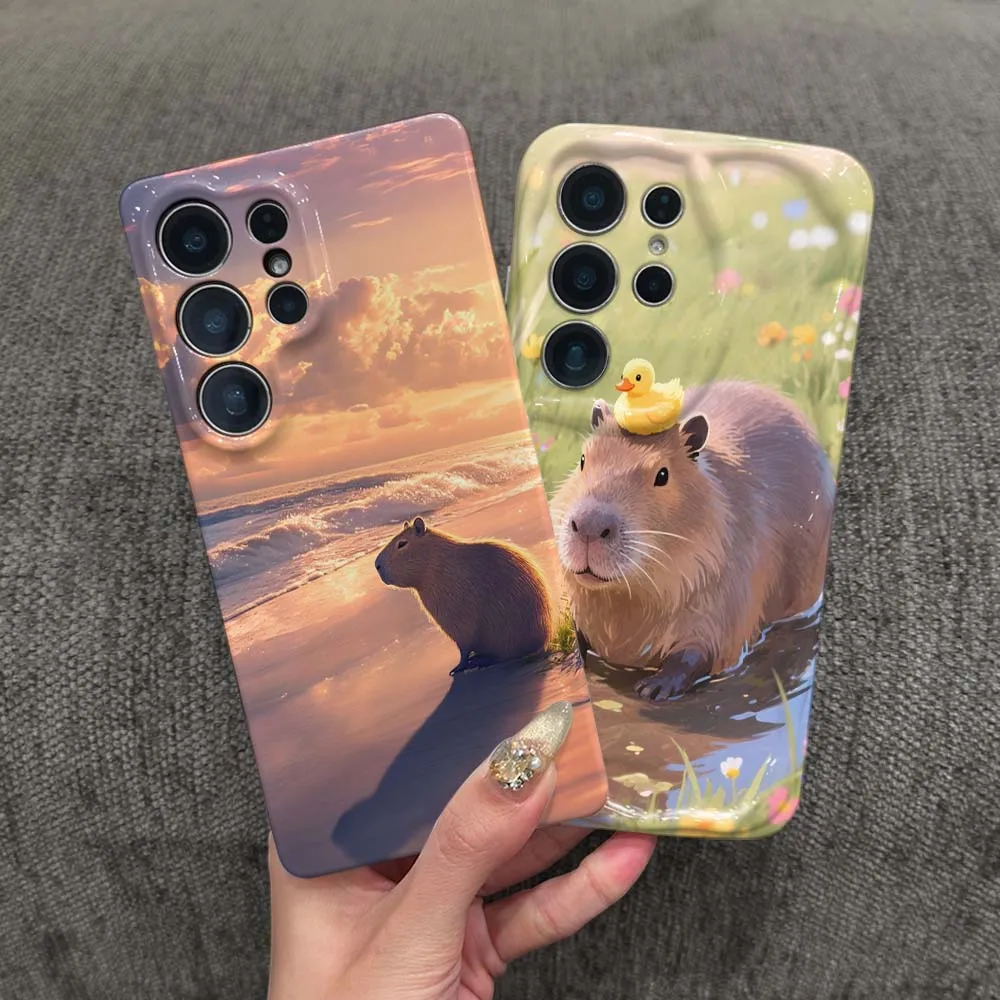 Cute Capybara Duckling Garden Phone Case For Samsung Galaxy S26 S25 S24 S23 Ultra FE Plus Feilini Hard Case Wave Oil Soft Case