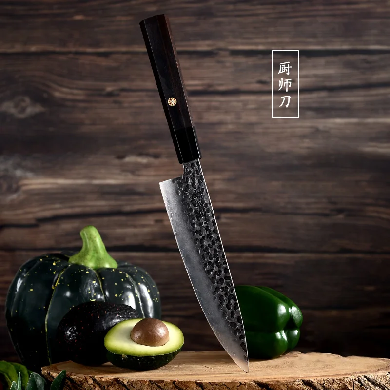 8.3 Inch Gyuto Knife 3-layers Clad Steel VG10 Blade Chef Cleaver Slicing Handmade Forged Western Kitchen Knives Ebony Handle