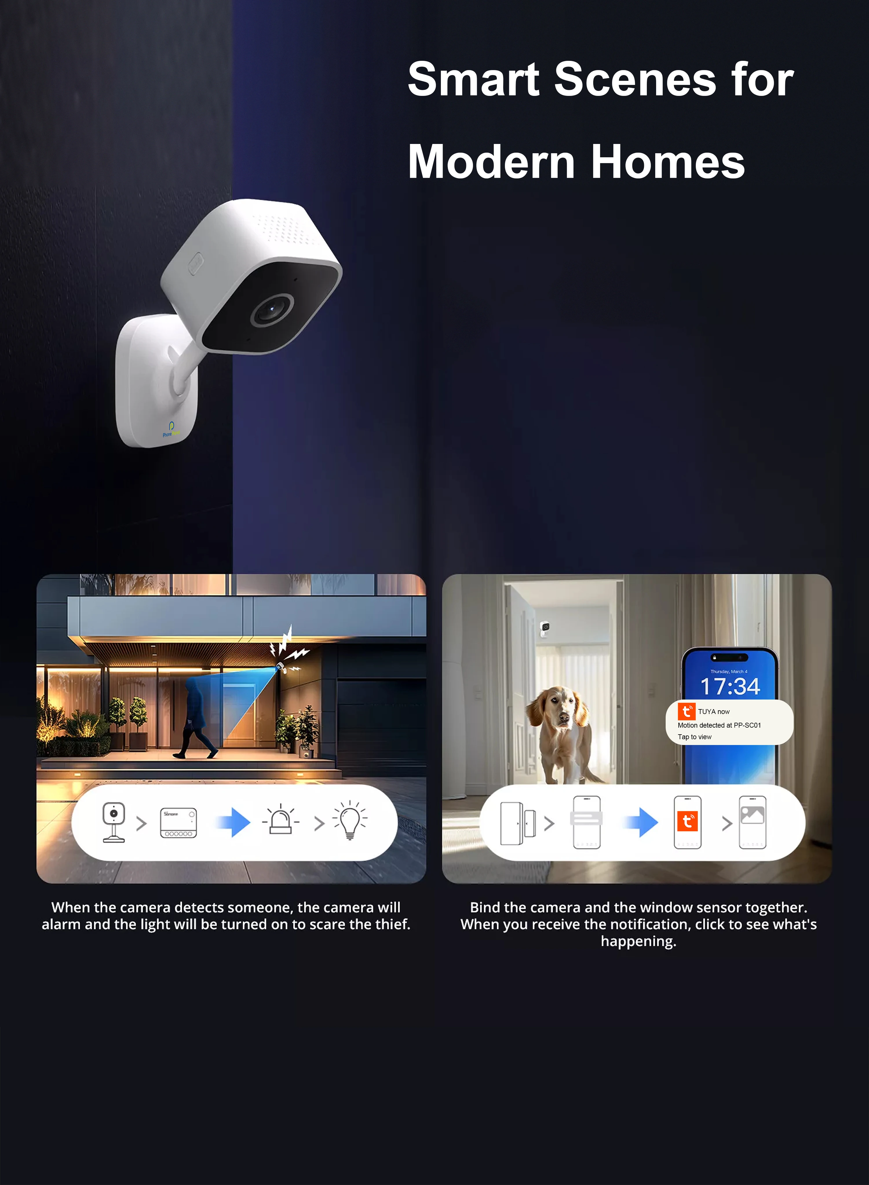 3 Megapixel Smart Home Security Camera AI Human Detection HD Wireless WiFi Webcam 2304*1296P Two-way Audio Alarm Notification
