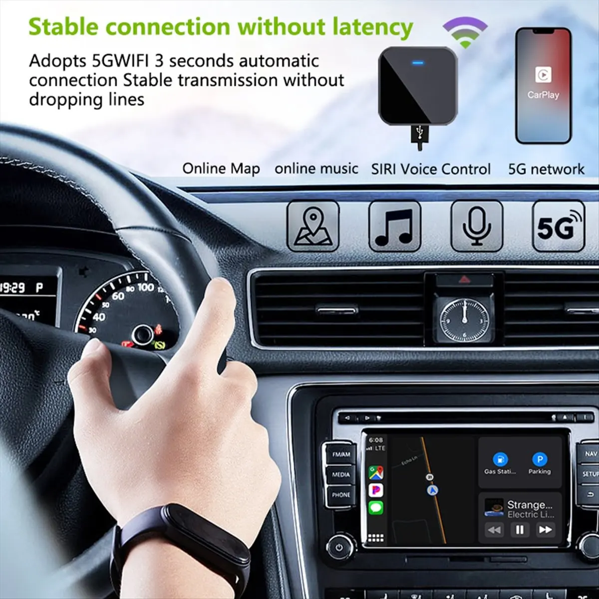 uyuy Wired to Wireless Adapter Box 2-in-1 Carplay and Android Auto Mini Box for USB/Type C Dongle Plug and Play Auto Parts