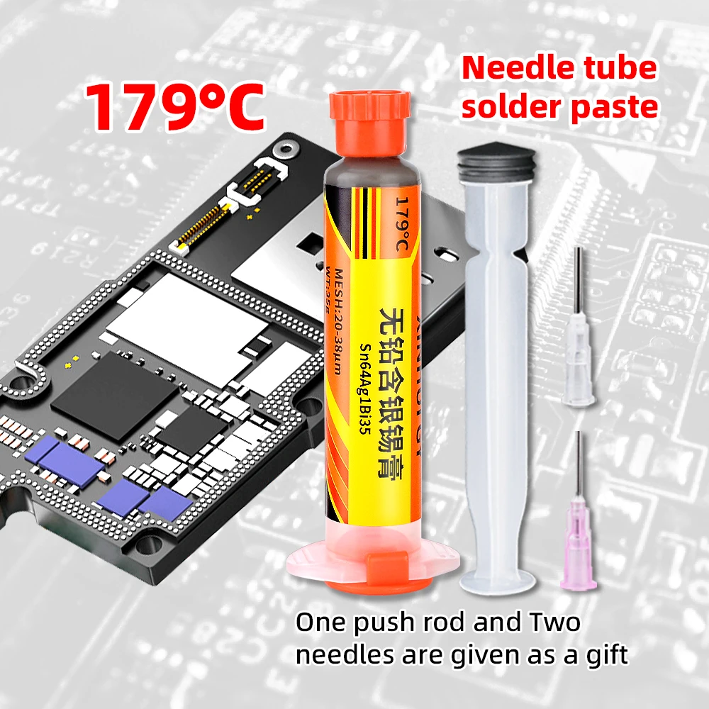 Lead-free and environmentally-friendly 179-degree solder paste containing silver needle tube is suitable for repairing SMT patch