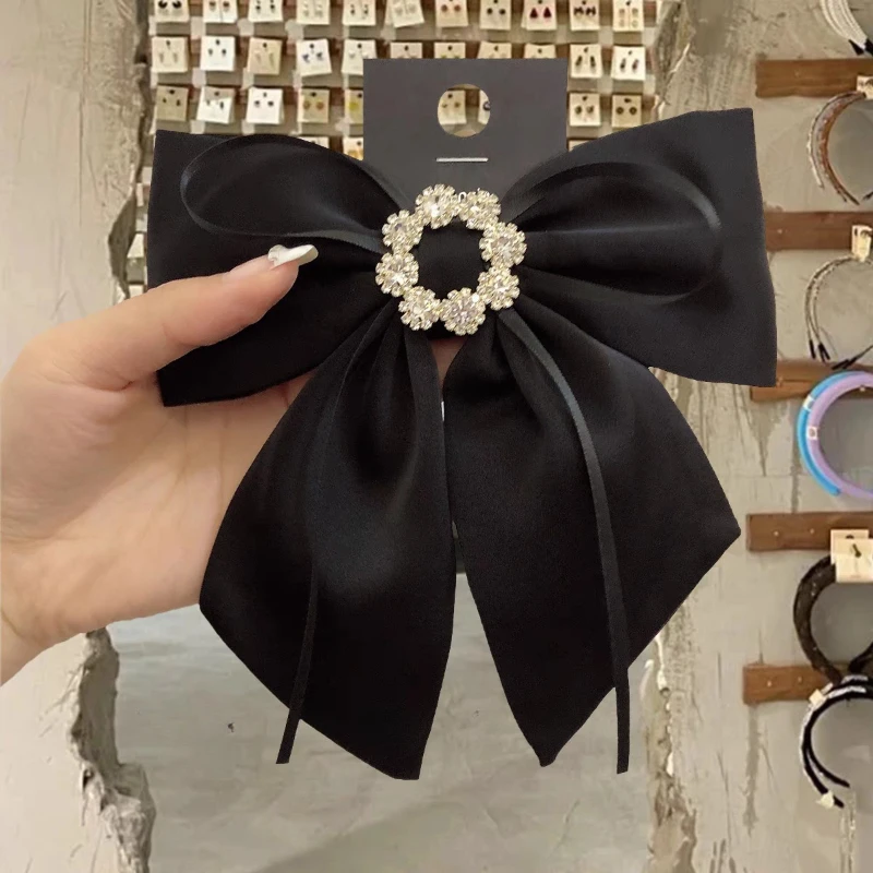 Koreanische Einfarbig Stoff Bogen Haar Clips Kristall Haar Bögen Pferdeschwanz Clip Haarnadel Barrettes Headwear Haar Zubehör für Frauen – Detail 1