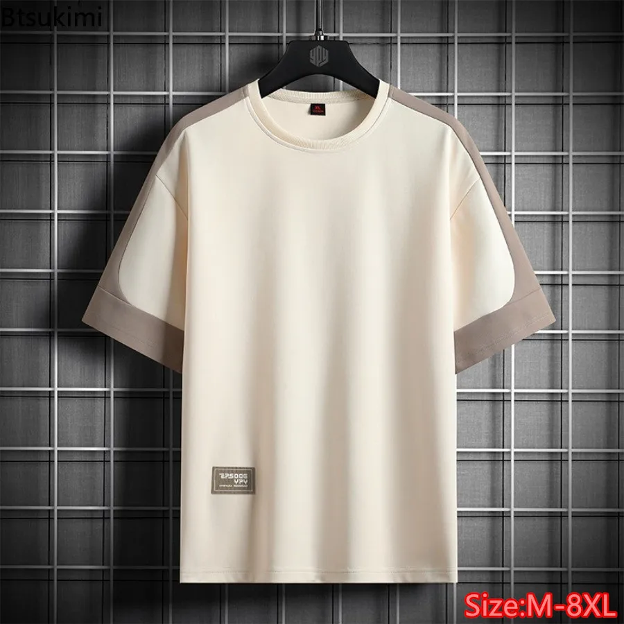 

7XL 8XL Oversized T-shirts Men's Summer Loose Casual Patchwork Short-sleeved O-neck Tops Male Fashion Versatile Tees Streetwear