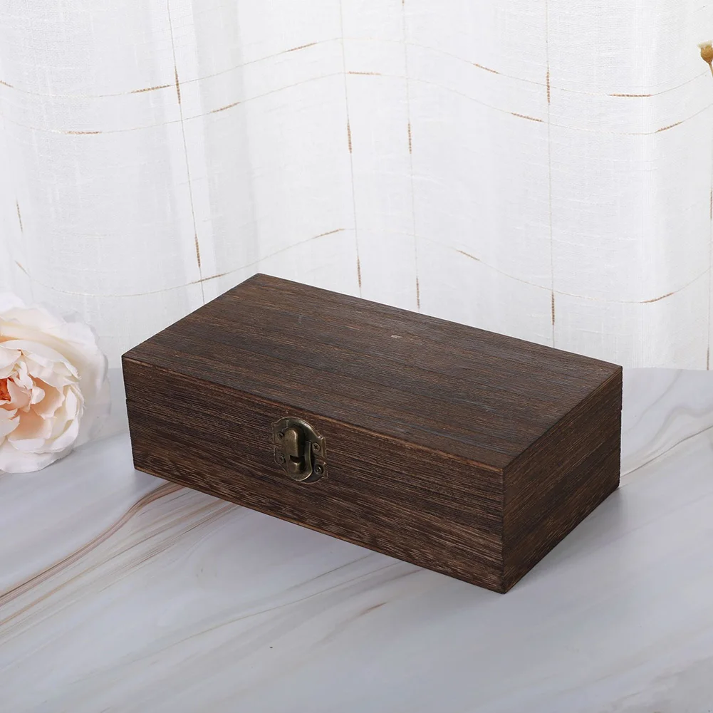 Rectangular Wooden Storage Box For Store Tea, Coffee Beans And Decorate Home Retro Buckle Wooden Box 20 X 10 X 6 Cm