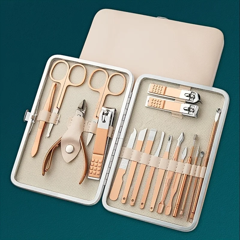 Stainless Steel Manicure Pedicure kit Professional Nail Foot Care 7/10/12/15/18 pcs Rose gold Nail Clipper Set