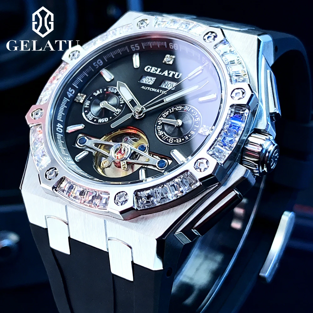 GELATU Men's Watches Trend Luxury Top Brand Original Automatic Mechanical Wristwatch Calendar Flywheel Movement Sapphire Mirror