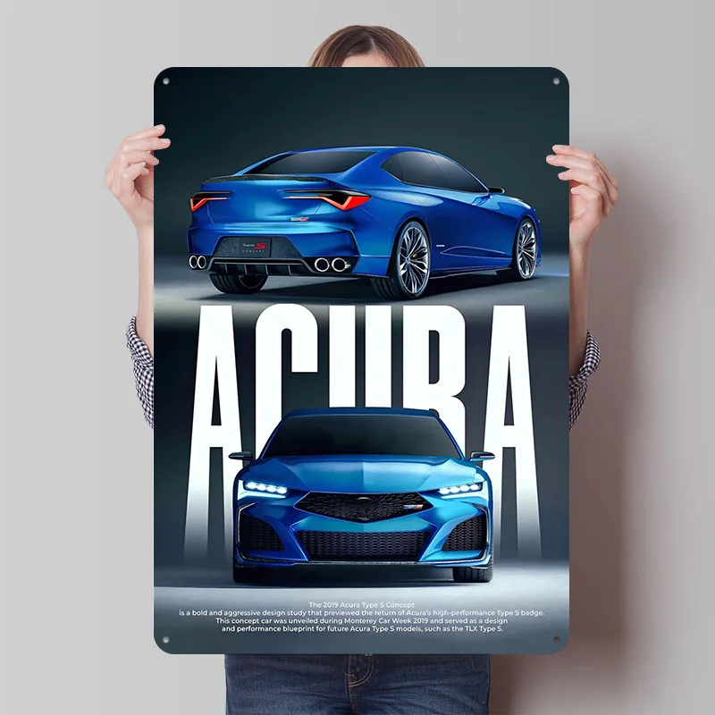 Acura Type S Concept Car Poster Customized Vintage Metal Signs Wall Art Retro Tin Plaque for Mancave Living Room Decoration Cozy
