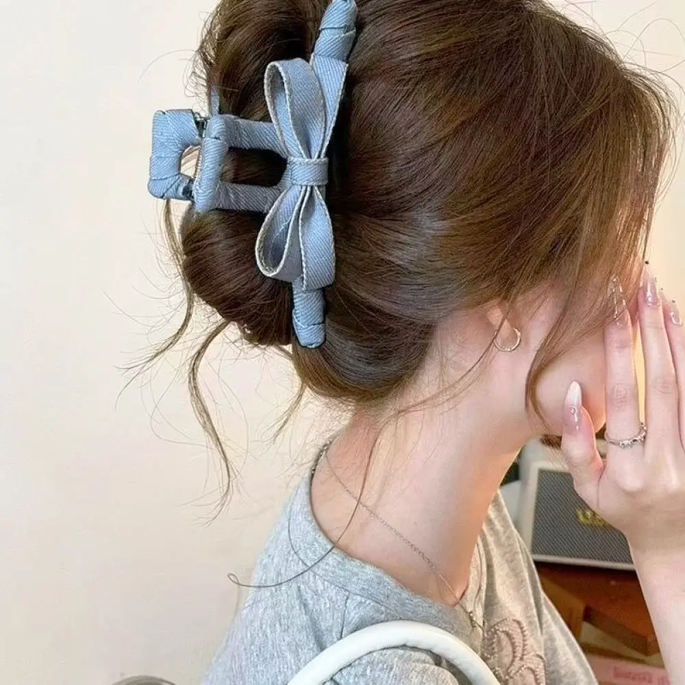 Beautiful Denim Hair Claw Clip Fabric Shark Clip For Women Girls Daily Hairstyle Ponytail Holder Accessory
