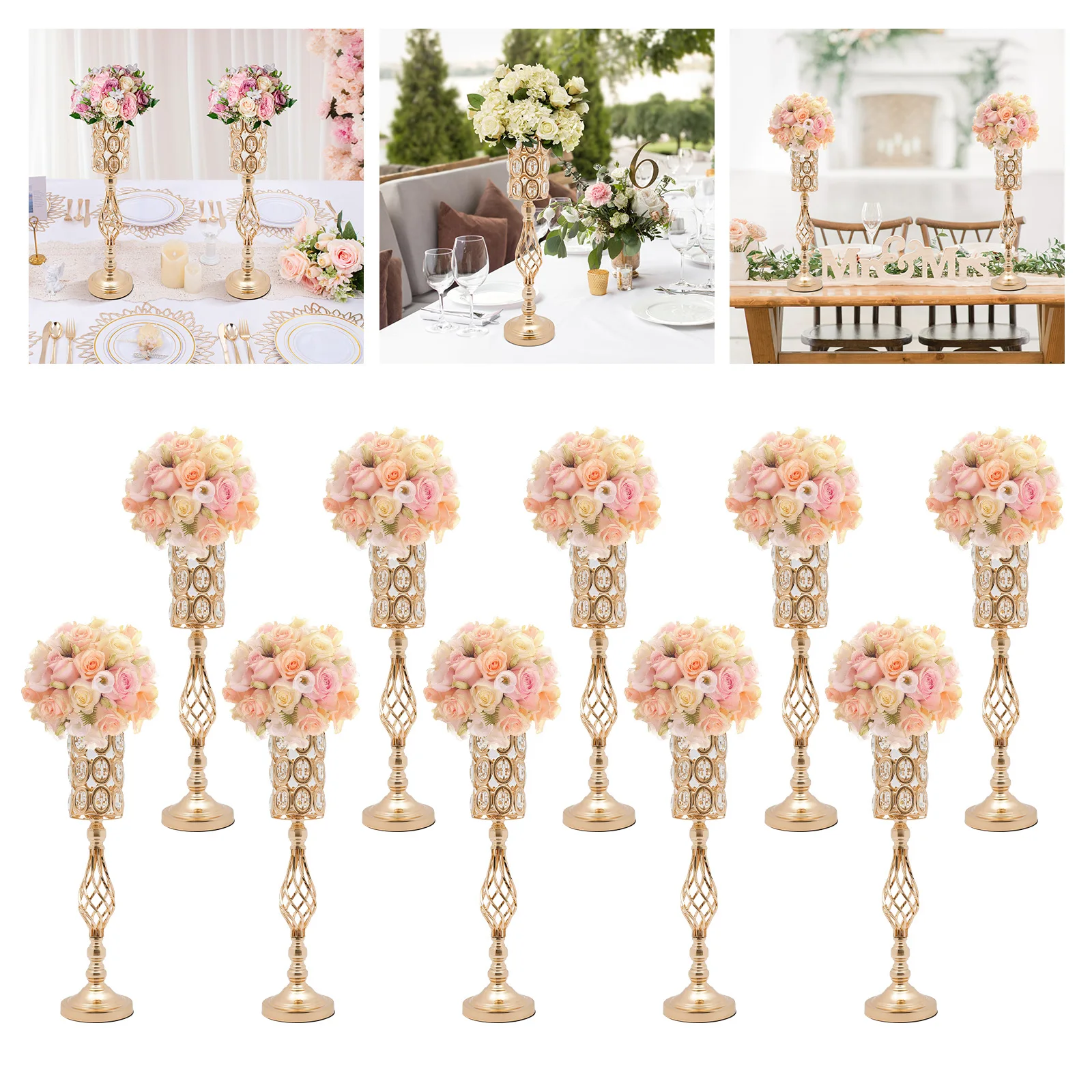 

10Pcs Wedding Flower Vases, Table Candle Holder, Iron Vase Twist Shape Tables Centerpieces Wedding Flower Wedding Props