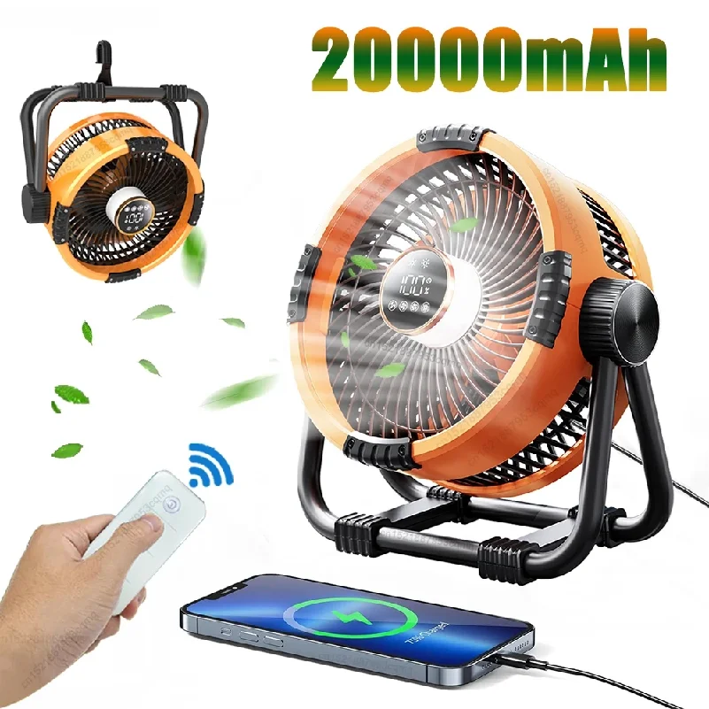 

Camping Fan 20000mAh Rechargeable Portable Outdoor Camping Fan Air Circulators Wireless Tent Ceiling Fans with Hook and Light