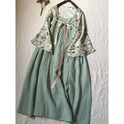 2026 chinese style patchwork improved hanfu new literature art temperament vintage robe summer casual daily cotton linen dress