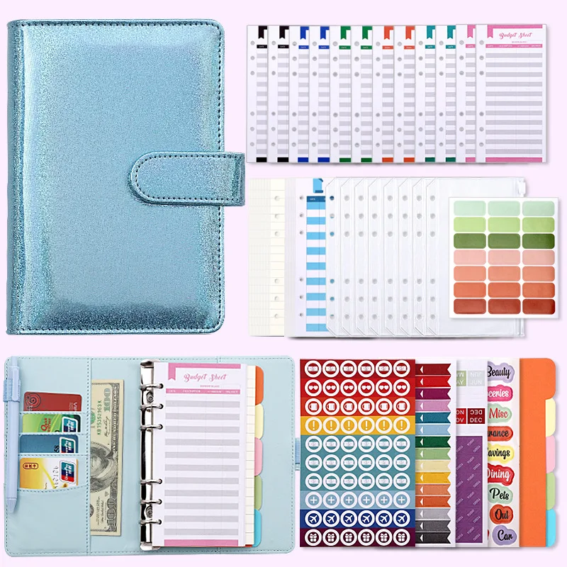 Macaron Colorful A6 Loose-Leaf Eather DIY Binder Notebook Cover Diary Agenda Planner Paper Cover Zipper Money Saving Envelope