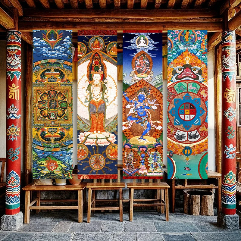 VIKAMA Buddha Tapestry Tibetan Thangka Wall Hanging for Bedroom Living Room Dorm Spiritual Home Decor