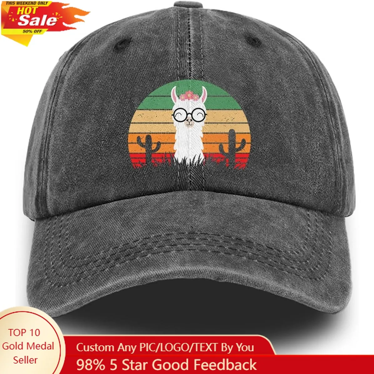 Llama Alpaca Baseball Cap for Women Plain Fashionable Sunset Men Baseball Hats Low Profile Black Dad Hat Vintage Washed Unconstr