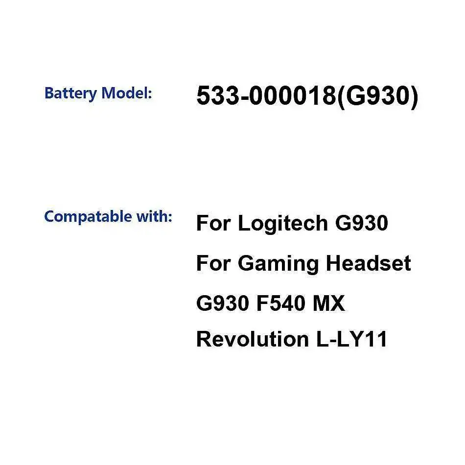 

Аккумулятор для игровой гарнитуры Nan для Logitech G930 F540 MX Revolution L-LY11 F12440097 533-000018, долговечный