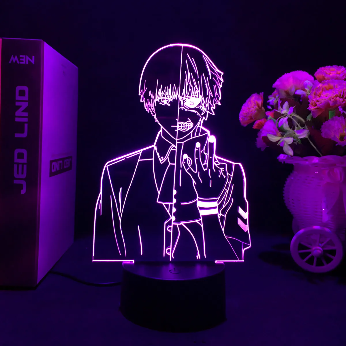 Anime Tokyo Ghoul Glowing Acrylic Stand Ken Kaneki Figure Nightlight for Reading Room Decor Light Gift for Birthday Table Lamp