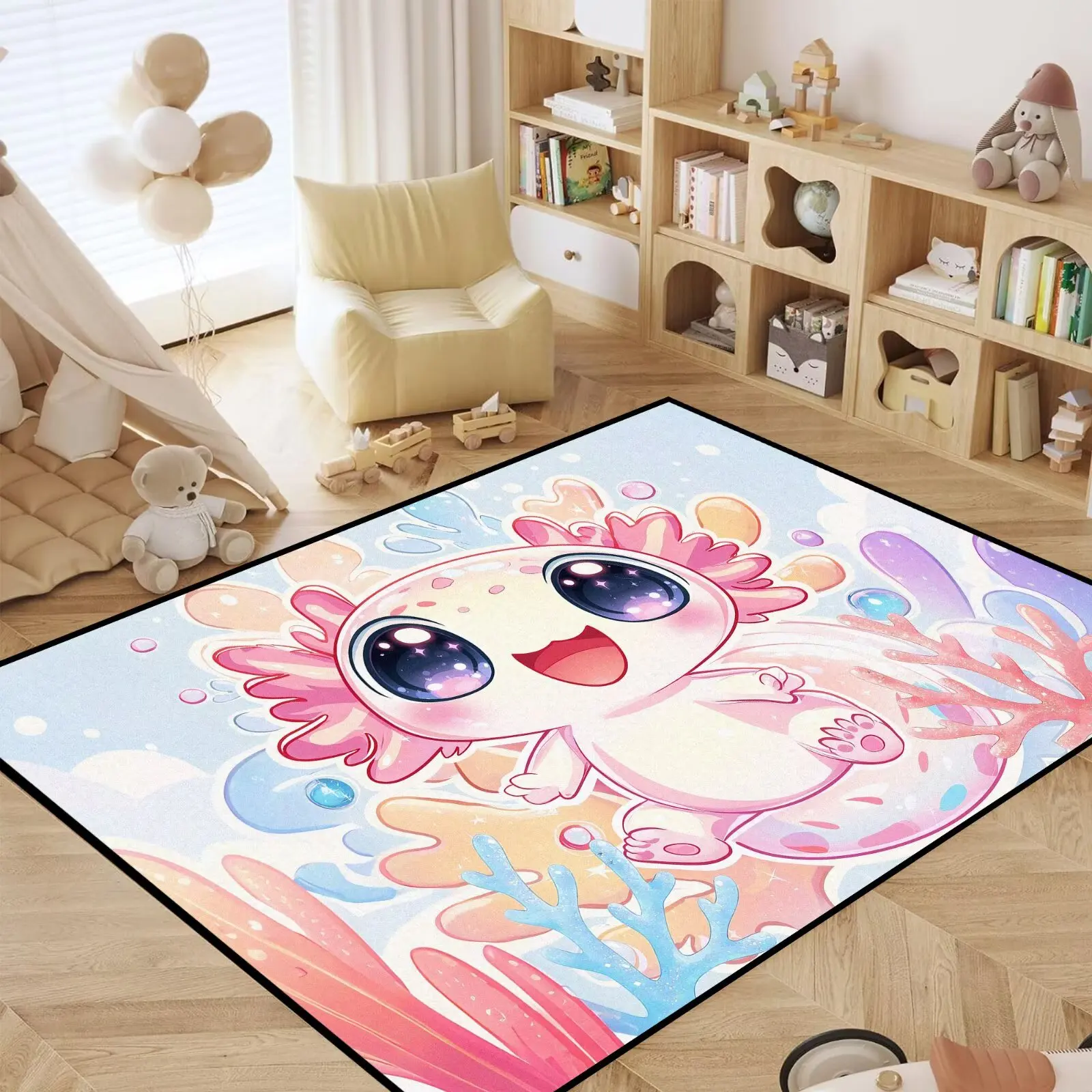 

LISM Kawaii Axolotl Rugs for Bedroom Kids Living Room Hallway Entryway Dorm Coastal Coral Carpets Floor Mat Indoor Doormat