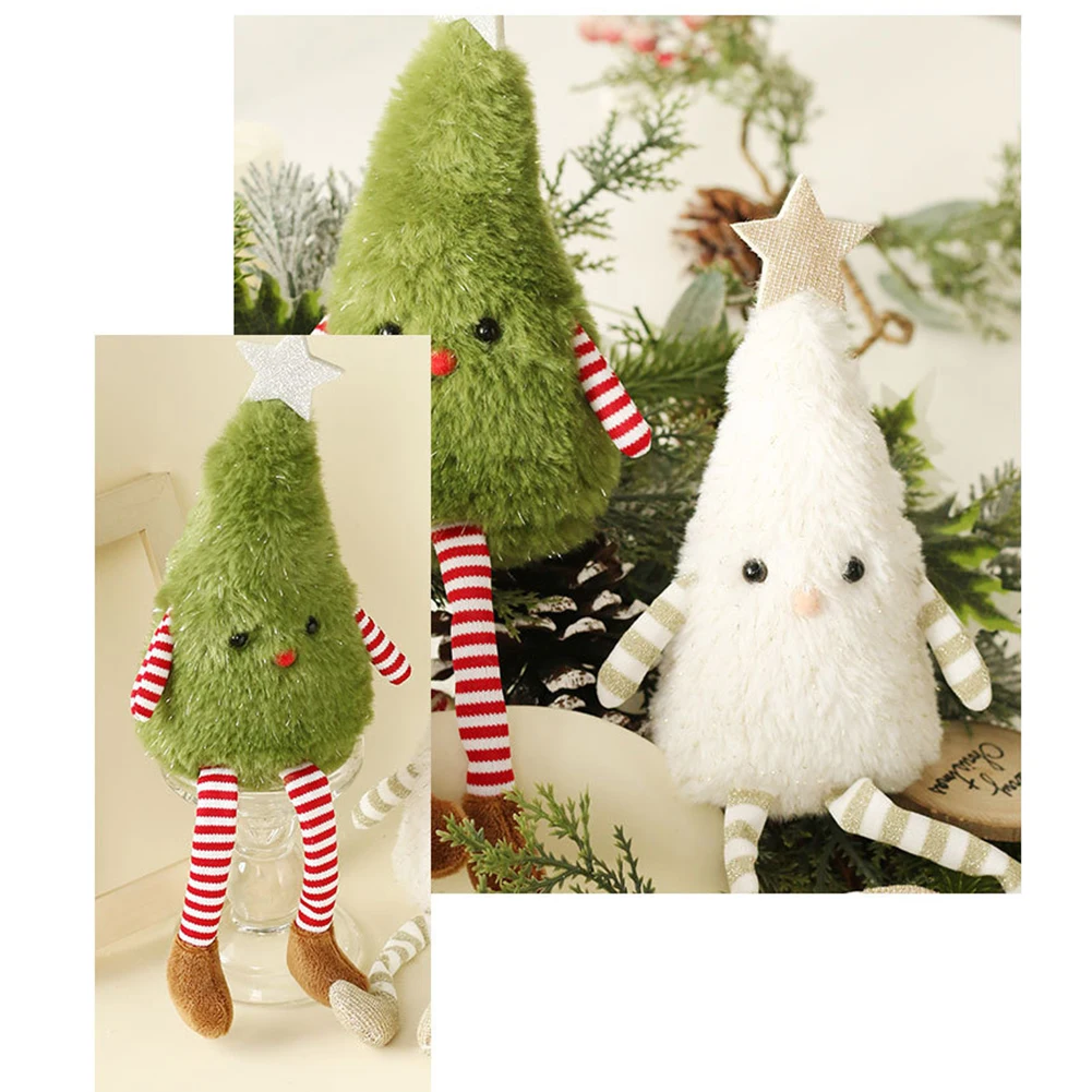 Breezy and Soft Adorable 31CM Plush Christmas Tree Ornament Featuring Unique Design With Playful Leg Style Green White