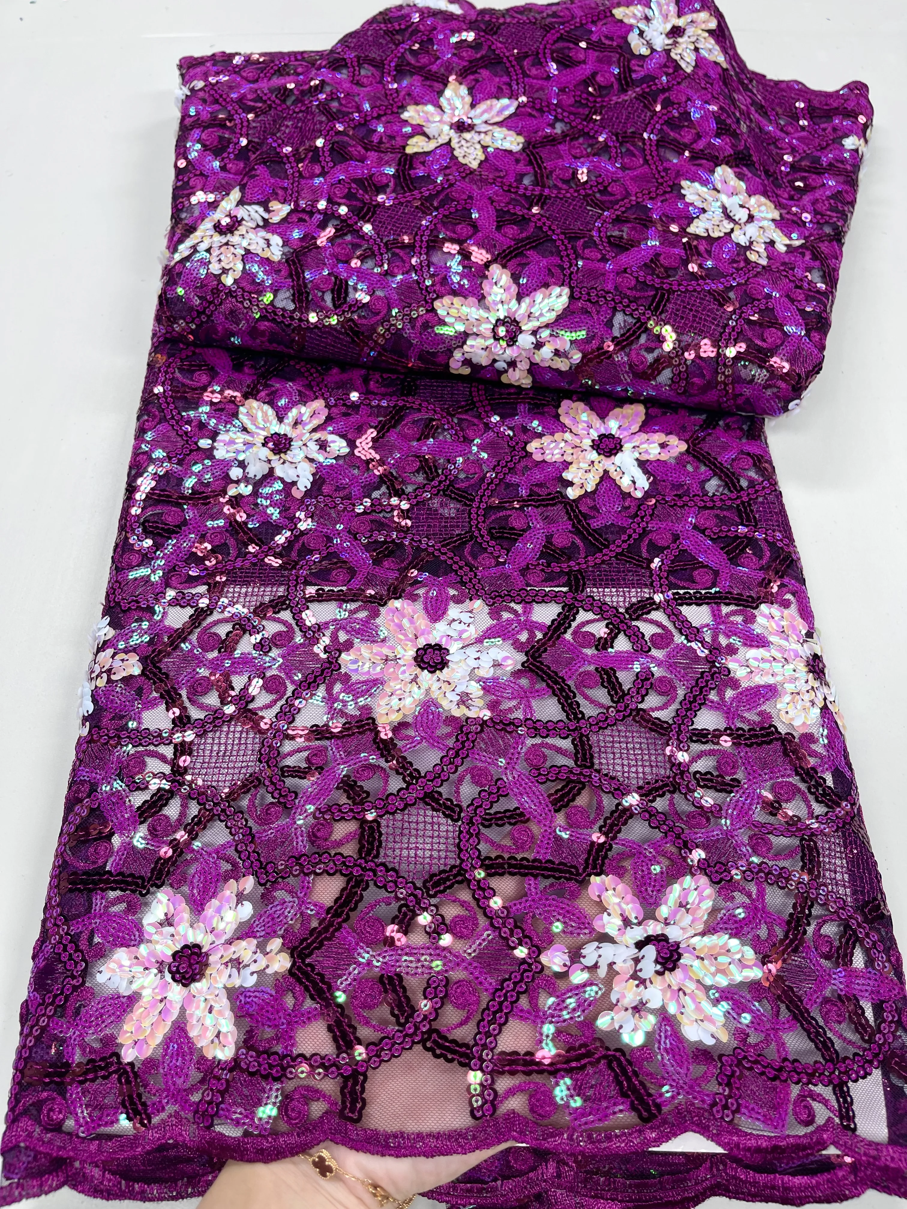 

Luxury African Sequins Lace Fabric 5 Yards 2022 High Quality Nigerian Wedding Bridal Asoebi French Lace Material