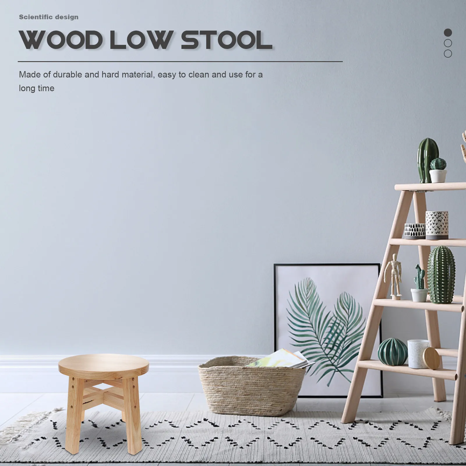 1pc Bathroom Solid Wood Stool Round Non-Slip Home Shoe Changing Low Toddler Sitting Foot Stool For Adults Light Weight