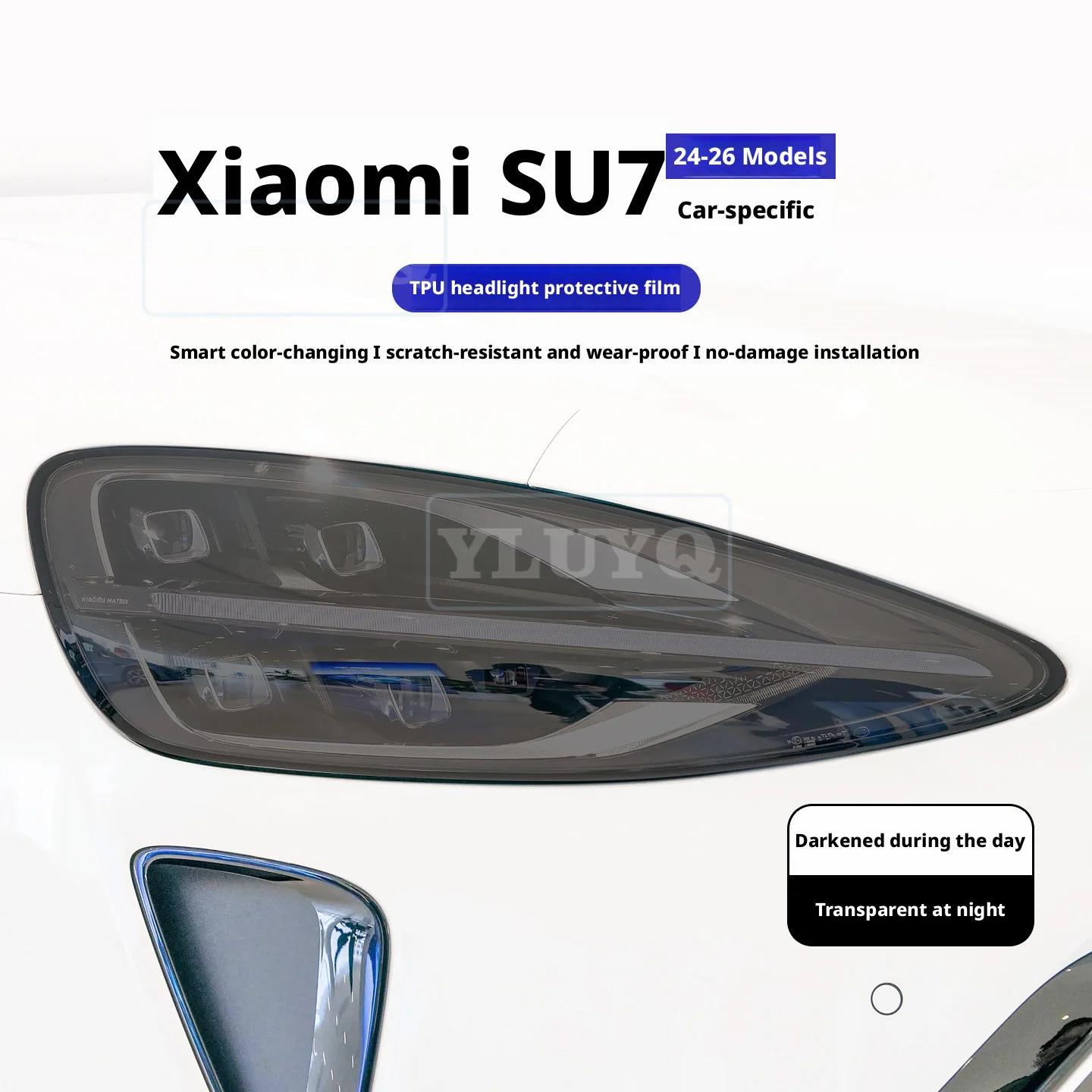 

For Xiaomi SU7 Light-Control Color-Changing Headlight Film, Front and Rear Lamp Film, TPU Car Cover, Protective Film