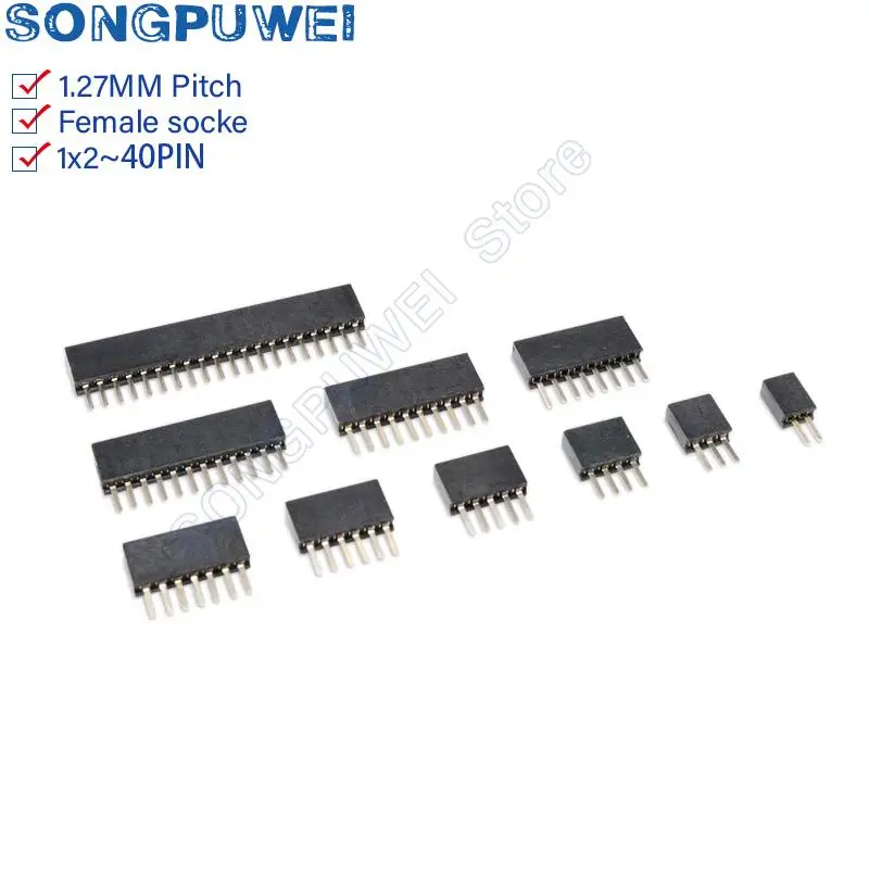 1.27 Single Row Pin Female Header Socket Pitch 1.27mm 1*2P 3P 4P 6P 8P 12P 15P 20P 40P 1x40Pin Connector For Arduino