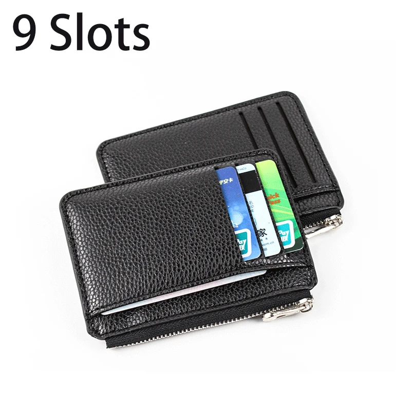 

Ultra-thin Zipper Card Holder PU Leather Credit Card Organizer Simply Fashion Coin Purse Men Business Wallet Card Package Bag