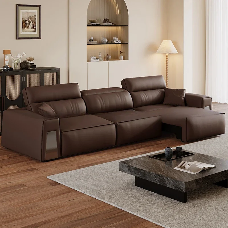 Leather multi-functional intelligent sofa bed, retractable dual-purpose adjustable headrest, first layer of cowhide