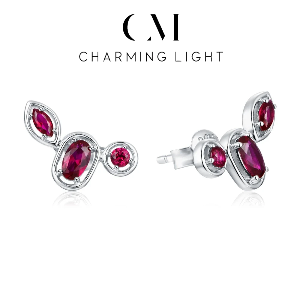 

CHARMING Original Design Real Ruby Luxury Stud Earrings S925 Silver for Women Engagement Party Christmas Jewelry Gifts New 2025