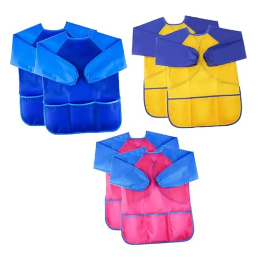 

6pcs Painting Aprons - Waterproof Long Sleeve Art Smocks for Boys and Girls - Kindergarten Drawing Apron Easy to Clean and hine