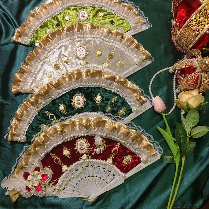 منقطع النظير كليوباترا السداسية الأصلية لوليتا اليدوية المخصصة الروكوكو خمر سيدة معقدة العتيقة مروحة