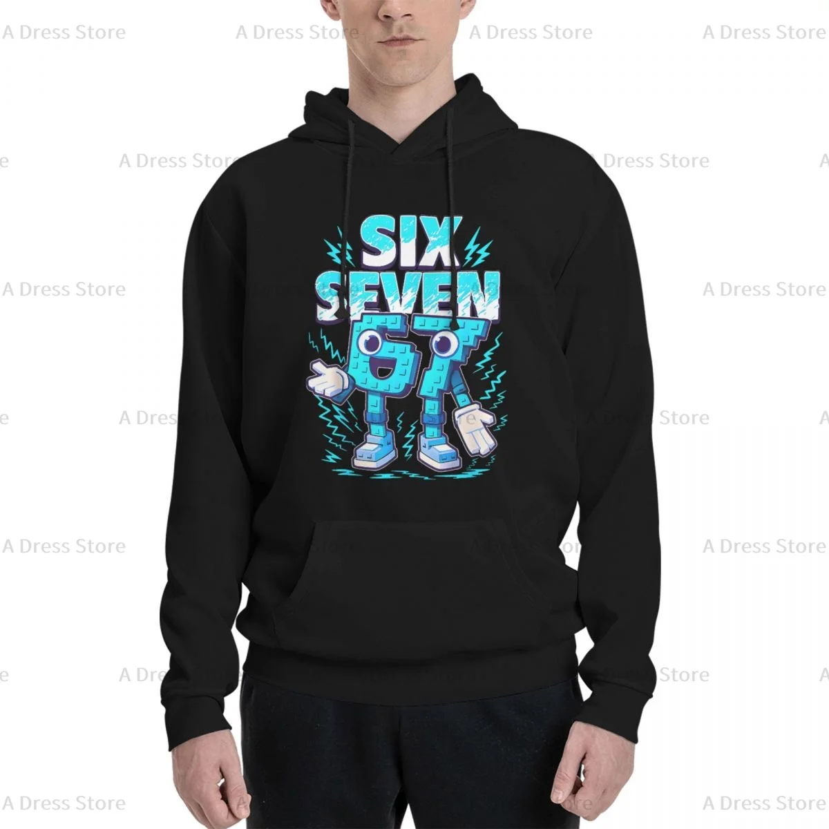 

67 Six Seven Polyester Two sided Hot stamping printing Men's Sweater,Unisex Vintage Pullover Hooded