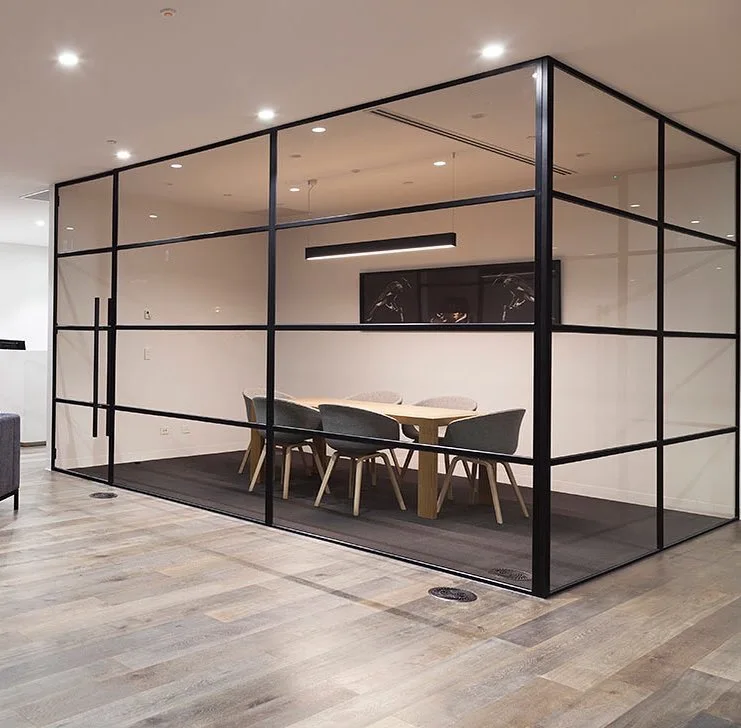 

Glass Commercial Doors and Windows Steel Lobby Zoning Design Room Full Height Glass Wall Partition