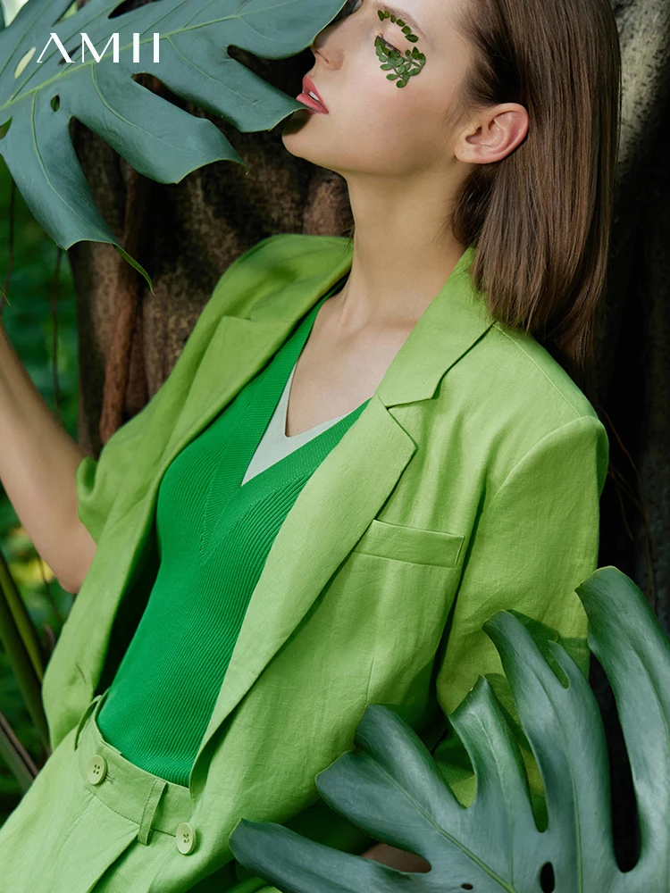 AMII Minimalist Blazers Women 2022 Summer New Office Lady Jacket Elegant Fashion Blazer All-match Short Pant Separately 12240447
