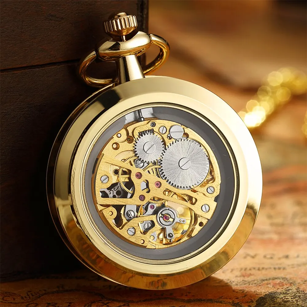 Reloj de bolsillo mecánico esqueleto antiguo de lujo para hombre, reloj mecánico Steampunk, reloj de mano con colgante