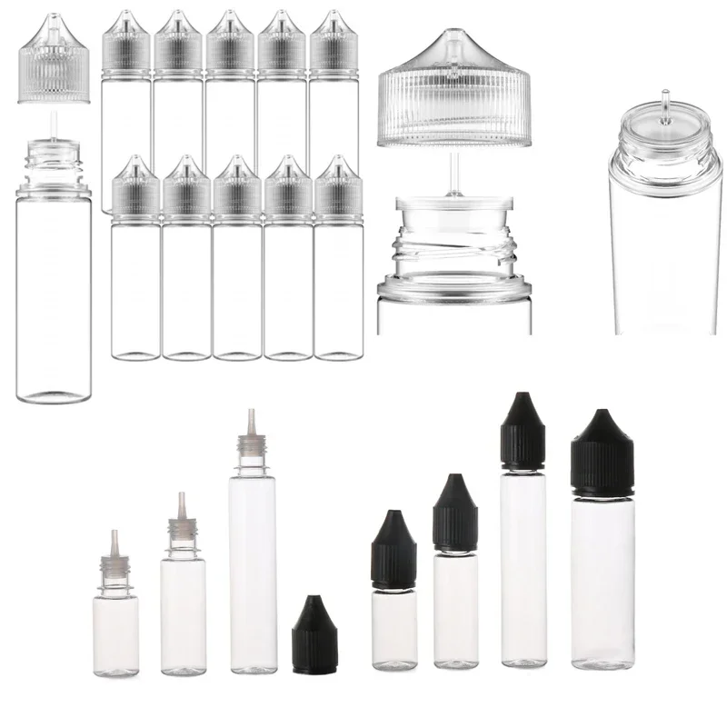 10 Pz 10/15/30/60/100/120 ml Bottiglia Contagocce di Plastica Occhio Trasparente PET Contenitori Vuoti Con Tappo A Prova Dei Bambini Per E Succo Liquido Vape olio