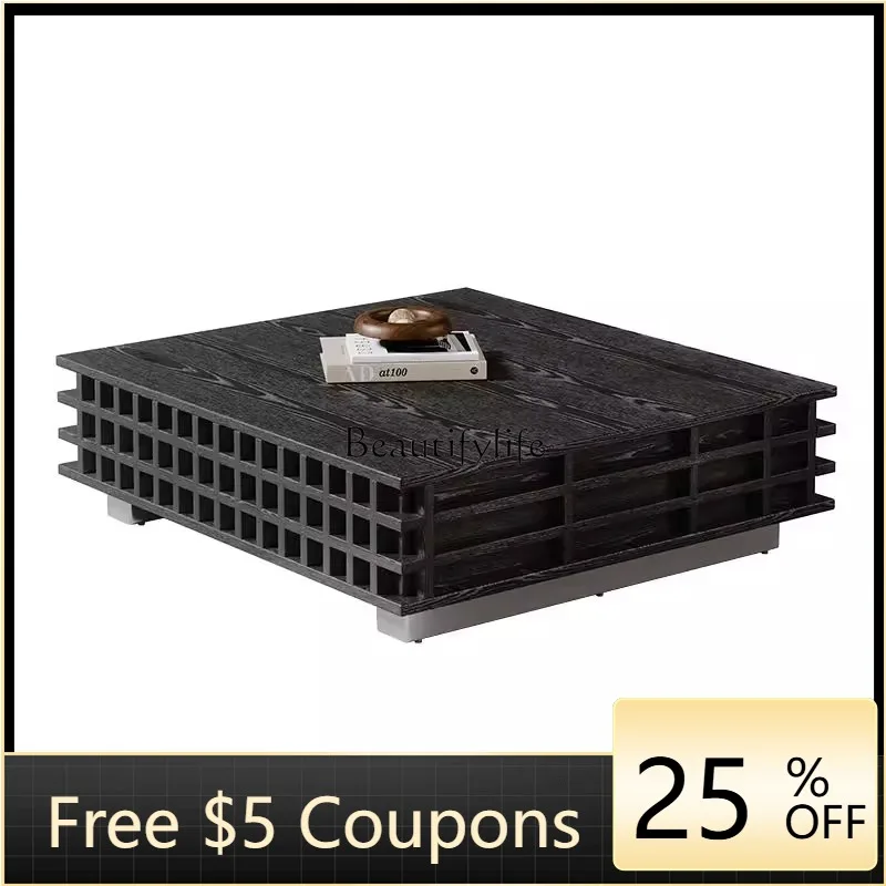 

W2 Wabi Sabi Chinese antique solid wood black retro art creative Italian minimalist household square coffee table
