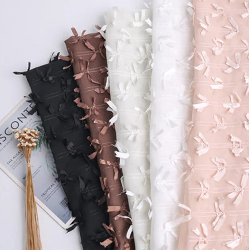 

New Three-dimensional Bow Embroidered Fabric Wedding Dress Women's Dress Chiffon Fabric