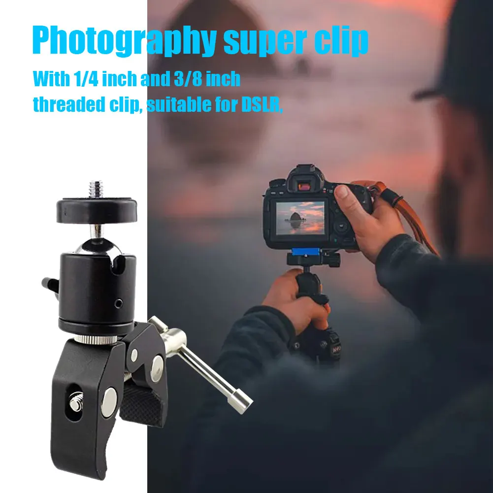 For Camera Ball Head Portable Accessories Flash Bracket Tripod Multifunction Hot Shoe Adapter Super Clamp Easy Install Mini