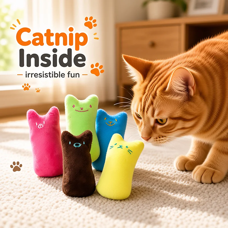 Funny Interactive Plush Catnip Toy Teeth Grinding Vocal Chewing Toy Kitten Thumb Bite Cat Mint Pet Entertainment Toy For Cats