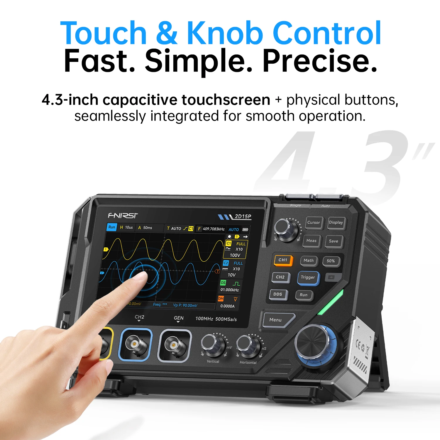 FNIRSI 2D15P Digital Oscilloscope Multimeter Signal Generator 3IN1 Touch Screen 2Channel 100MHz Bandwidth 500MSa/s 20000 Counts
