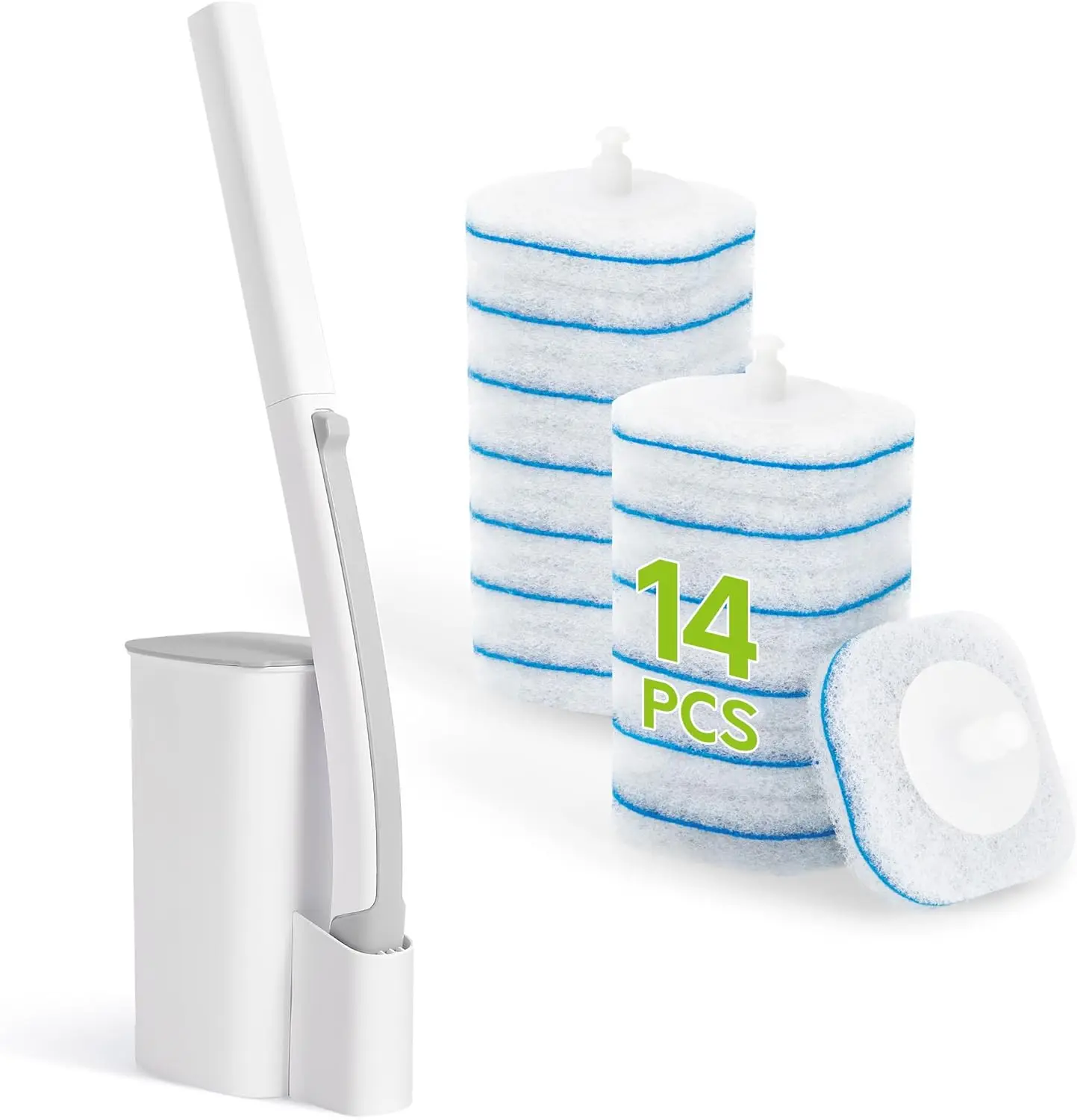 Disposable Toilet Brush Set with 14 Refills, Wand and Holder, Bathroom Cleaning Kit