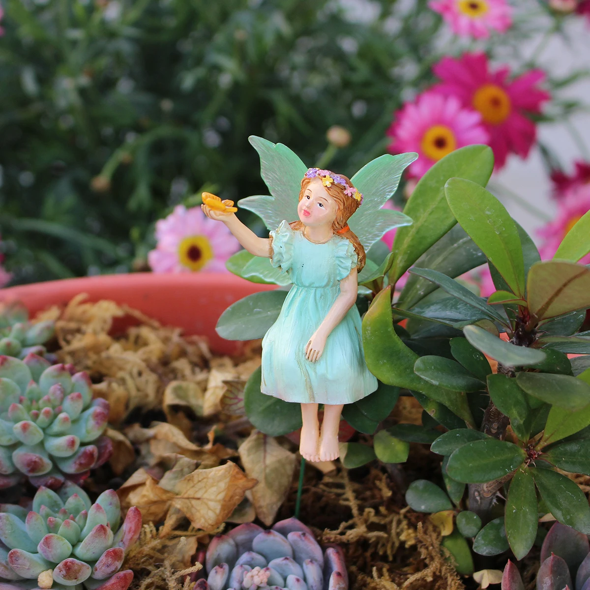 1pc Mini Fairy that attracts butterflies Garden Figurines, Resin Angel Statue Garden Figurines Fairy Statue, Garden Decoration,M