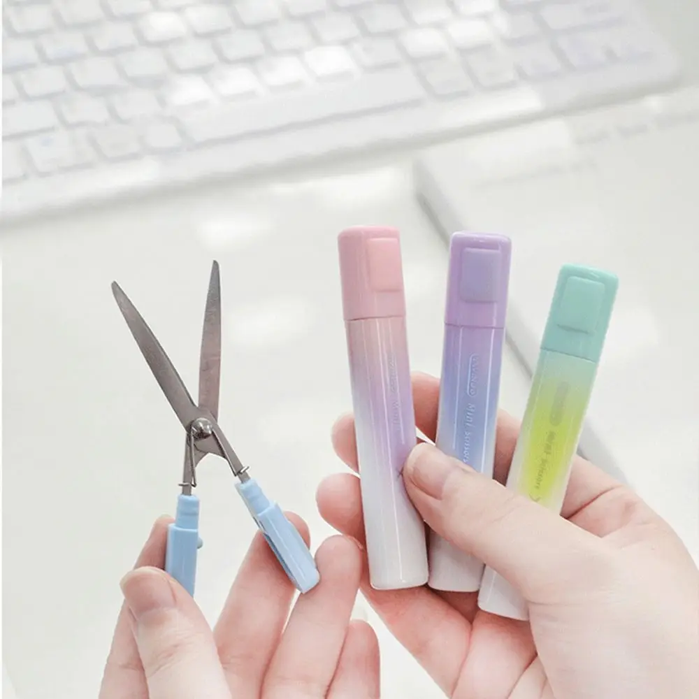 Folding Design Safe Folding Scissor Stainless Steel Adjustable Mini Handcraft Scissor Gradient Color Multifunctional
