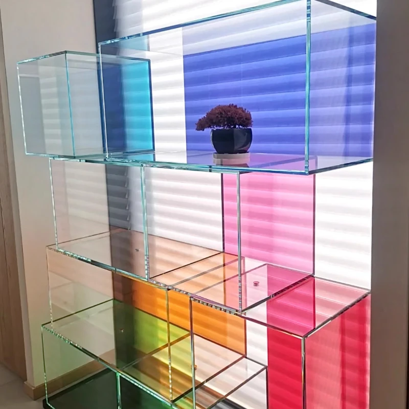 Stained Glass Display Case Vintage Handcrafted Stained Glass Collectibles Storage Cabinet Desktop Decorative Glass Showcase