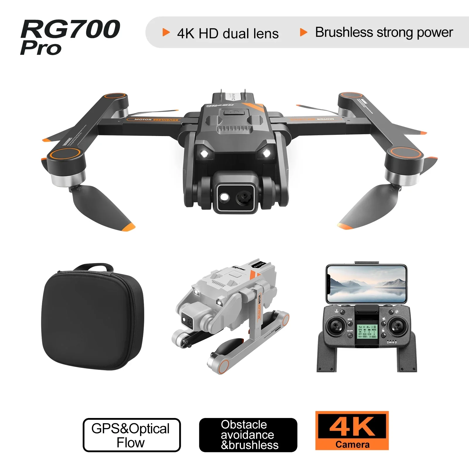 

RG700Pro Brushless RC Drone Helicopter Obstacle Avoidance 4K Dual Camera 5G WIFI GPS Drone Remote Control Quadcopter Toy Gift