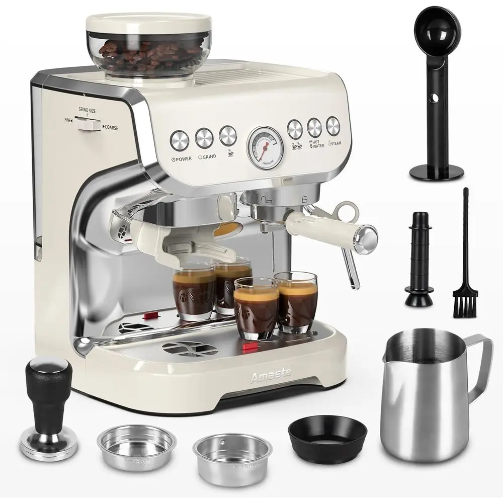

hine with Grinder, 15 Bar hine with Steam Wand or Latte and puccino, 68Oz Water Tank, Pre-Inuse Brewing, Coee Maker or Home Use,