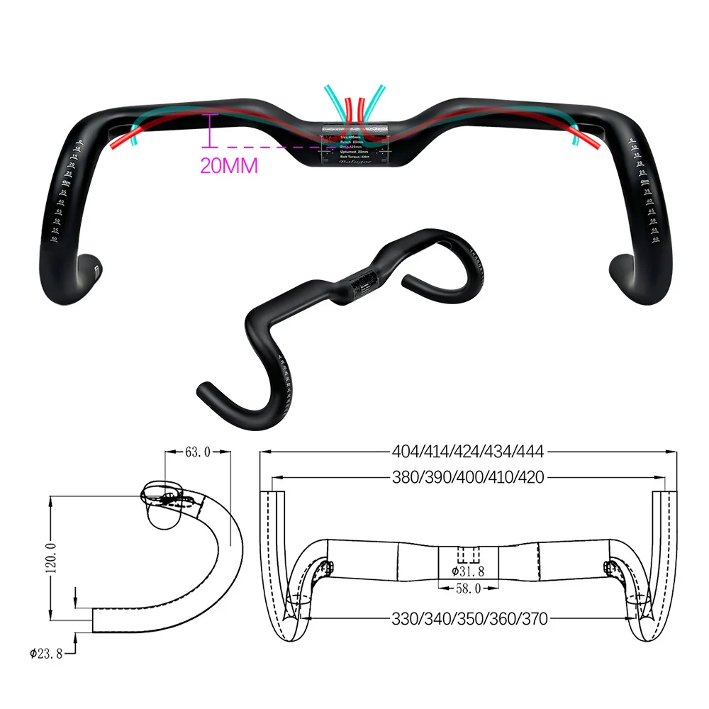 Image of 2025 Neuer Kies 20 Grad Kohlefaser-Fahrradgriff T1000 Fahrradlenker Ultraleichte vollständige interne Verkabelung 33 34 35 36 37 cm