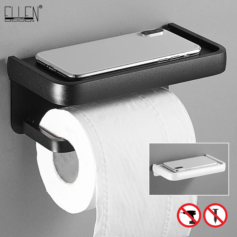 

ELLEN Black Toilet Paper Holder Multifunction Bathroom Storage Shelf Roll Paper Holder EL609